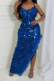 sexy plus size slight stretch sequins fuzzy decor slit backless maxi dress_Rose Red_Green_Blue