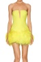 xs-l sexy slight stretch feather decor tube design bodycon mini dress_Black_Yellow