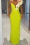elegant slight stretch 3d flower decor mesh stitching one shoulder maxi dress_Black_White_Light Green