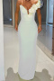 elegant slight stretch 3d flower decor mesh stitching one shoulder maxi dress_Black_White