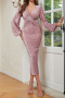 elegant slight stretch v-neck slit midi dress_Black_Pink