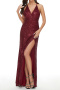 elegant plus size non-stretch padded sling high slit backless sequins maxi dress_Gray_Pink_Rose Red