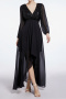 elegant plus size non-stretch sequins chiffon stitching maxi dress_Black