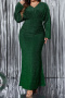 casual plus size slight stretch glitter long sleeve mermaid maxi dress_Green