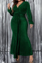 casual plus size slight stretch solid color glitter long sleeve twist maxi dress_Black_Dark Green