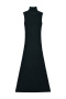 casual high stretch solid color high collar slim sleeveless knitted midi dress_Black