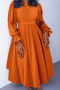 xl-5xl casual plus size stretch solid color balloon sleeve pleated maxi dress_Black_White_Magenta_Orange