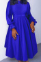 xl-5xl casual plus size stretch solid color balloon sleeve pleated maxi dress_Black_White_Magenta_Orange_Blue