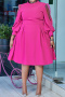 xl-5xl casual plus size stretch solid mesh see-through sleeve pleated midi dress_Black_Magenta