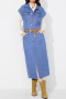 new casual plus-size 3-color no-stretch patchwork pocket denim midi dress(no belt)_Sky Blue_Blue