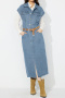 new casual plus-size 3-color no-stretch patchwork pocket denim midi dress(no belt)_Sky Blue