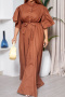 casual plus size non-stretch 4 colors single-breasted with belt maxi dress_Red_Magenta_Dark Blue_Brown