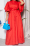casual plus size non-stretch 4 colors single-breasted with belt maxi dress_Red