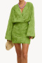 new casual no-stretch patchwork 3-color jacquard long sleeve loose mini dress_Black_Yellow_Green