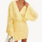 new casual no-stretch patchwork 3-color jacquard long sleeve loose mini dress_Black_Yellow
