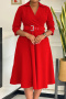 stylish plus size non-stretch 4 colors three-quarter sleeves midi dress & belt_Black_White_Red