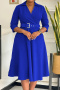 stylish plus size non-stretch 4 colors three-quarter sleeves midi dress & belt_Black_White_Red_Blue