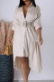 casual plus size non-stretch 5 colors single-breasted with belt midi shirtdress_Black_White_Magenta_Yellow_Beige