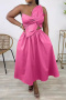 sexy plus size non-stretch one-shoulder sling solid color hollow midi dress_Black_White_Pink