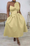sexy plus size non-stretch one-shoulder sling solid color hollow midi dress_Black_White_Pink_Red_Yellow_Orange_Khaki