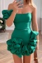 sexy plus size slight stretch solid zip-up one shoulder bandeau mini dress_Black_White_Green