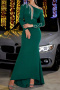 elegant slight stretch mesh stitching oblique shoulder long sleeve maxi dress_Black_Green