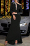 elegant slight stretch mesh stitching oblique shoulder long sleeve maxi dress_Black
