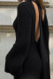 casual slight stretch solid color backless lace-up midi dress_Black