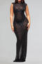 sexy plus size stretch rhinestone see through mesh maxi dress new add color_Black