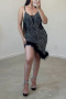s-2xl sexy slight stretch rhinestone see-through feather irregular midi dress_Black