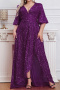 elegant plus size non-stretch sequins asymmetrical hem maxi evening dress_Red_Rose Red_Purple