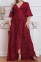 elegant plus size non-stretch sequins asymmetrical hem maxi evening dress_Red_Rose Red