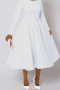 casual plus size non-stretch 7 colors solid color crew neck midi dress_Black_White