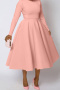 casual plus size non-stretch 7 colors solid color crew neck midi dress_Black_White_Pink