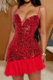 sexy plus size non-stretch sling sequins patchwork slim mini dress_Red