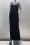 elegant slight stretch solid slim slit acrylic rhinestones decor maxi dress_Black