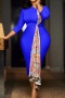 stylish ethic style plus size slight stretch 3 colors long ribbon midi dress_Black_Watermelon Red_Blue