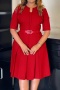 stylish office lady plus size slight stretch 3 colors with belt midi dress_Red