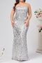 elegant plus size non-stretch tube-top sequins maxi evening dress_Green_Silver