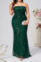 elegant plus size non-stretch tube-top sequins maxi evening dress_Green