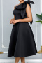 stylish plus-size medium stretch 3-color bow single shoulder midi dress(no belt)_Black