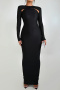 slight stretch rhinestone long sleeves 3 colors maxi dress_Black