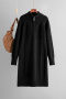 casual slight stretch 6 colors solid knitted zip-up long sleeve midi dress_Black