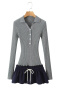 casual slight stretch stitching ribbed knit lapel mini dress(size run small)_Gray