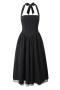 casual non-stretch solid color halter neck backless lace-up midi dress_Black