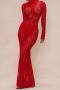 sexy slight stretch see through lace long sleeve maxi dress(no panty)_Black_Red