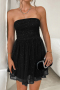 s-xl elegant slight stretch 4-color patchwork mesh with liner bandeau midi dress_Black