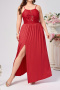 elegant plus size non-stretch sling patchwork high slit backless maxi dress_White_Red
