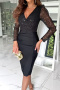 s-2xl sexy slight stretch lace patchwork sequins slim midi dress_Black
