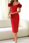 s-2xl sexy slight stretch 3d flower off-shoulder slim midi dress_Red